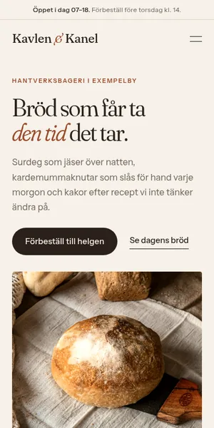 Samma bagerisida i mobilen